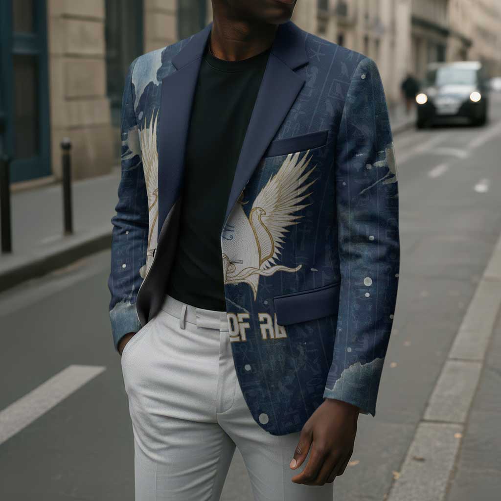 Bennu Ancient Egyptian Blazer with Deep Blue Ink Wash, Winged Bennu Bird and Soul of Ra - African Pride