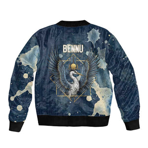 Bennu Ancient Egyptian Bomber Jacket with Deep Blue Ink Wash, Winged Bennu Bird and Soul of Ra - African Pride