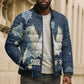 Bennu Ancient Egyptian Bomber Puffer Jacket with Deep Blue Ink Wash, Winged Bennu Bird and Soul of Ra - African Pride