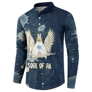 Bennu Ancient Egyptian Button Sweatshirt with Deep Blue Ink Wash, Winged Bennu Bird and Soul of Ra
