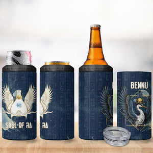 Bennu Ancient Egyptian 4 in 1 Can Cooler Tumbler with Deep Blue Ink Wash, Winged Bennu Bird and Soul of Ra - African Pride