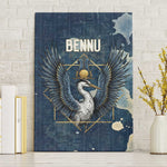 Bennu Ancient Egyptian Canvas Wall Art with Deep Blue Ink Wash, Winged Bennu Bird and Soul of Ra - African Pride