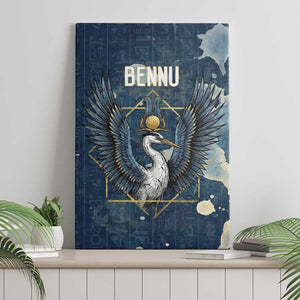 Bennu Ancient Egyptian Canvas Wall Art with Deep Blue Ink Wash, Winged Bennu Bird and Soul of Ra - African Pride