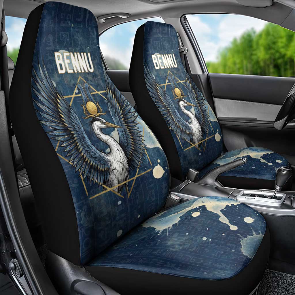 Bennu Ancient Egyptian Car Seat Cover with Deep Blue Ink Wash, Winged Bennu Bird and Soul of Ra - African Pride