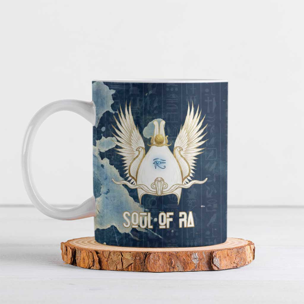 Bennu Ancient Egyptian Ceramic Mug with Deep Blue Ink Wash, Winged Bennu Bird and Soul of Ra - African Pride
