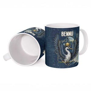 Bennu Ancient Egyptian Ceramic Mug with Deep Blue Ink Wash, Winged Bennu Bird and Soul of Ra - African Pride