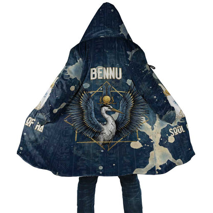 Bennu Ancient Egyptian Cloak with Deep Blue Ink Wash, Winged Bennu Bird and Soul of Ra - African Pride
