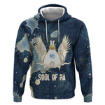 Bennu Ancient Egyptian Hoodie with Deep Blue Ink Wash, Winged Bennu Bird and Soul of Ra - African Pride