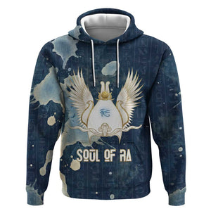 Bennu Ancient Egyptian Hoodie with Deep Blue Ink Wash, Winged Bennu Bird and Soul of Ra - African Pride