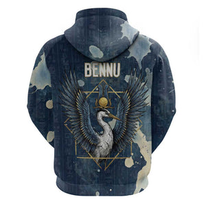 Bennu Ancient Egyptian Hoodie with Deep Blue Ink Wash, Winged Bennu Bird and Soul of Ra - African Pride