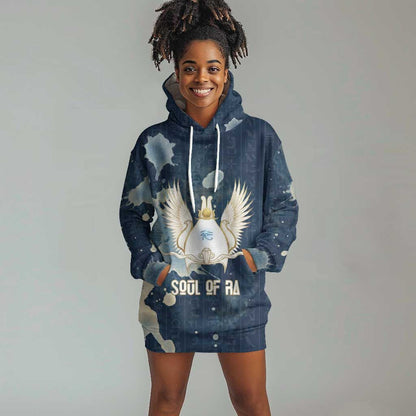 Bennu Ancient Egyptian Hoodie Dress with Deep Blue Ink Wash, Winged Bennu Bird and Soul of Ra - African Pride