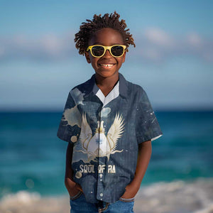 Bennu Ancient Egyptian Kid Hawaiian Shirt with Deep Blue Ink Wash, Winged Bennu Bird and Soul of Ra - African Pride