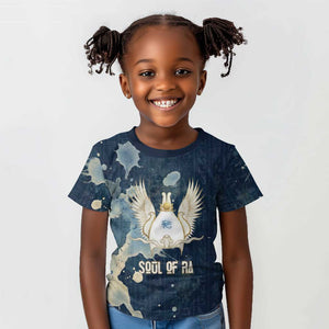 Bennu Ancient Egyptian Kid T shirt with Deep Blue Ink Wash, Winged Bennu Bird and Soul of Ra - African Pride