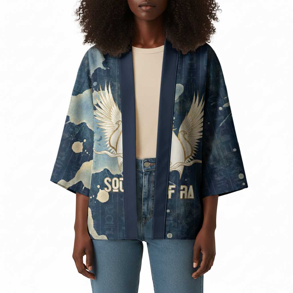 Bennu Ancient Egyptian Kimono with Deep Blue Ink Wash, Winged Bennu Bird and Soul of Ra - African Pride