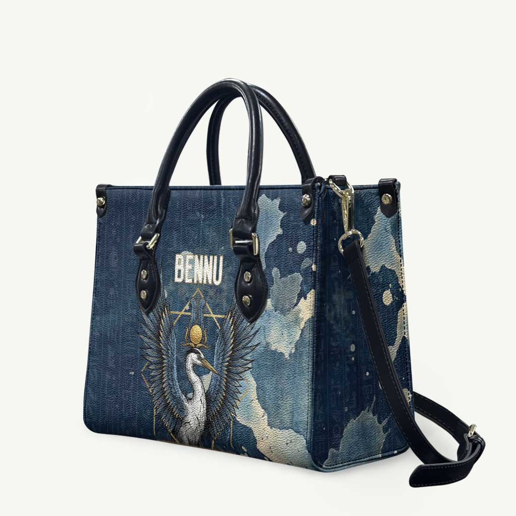 Bennu Ancient Egyptian Leather Bag with Deep Blue Ink Wash, Winged Bennu Bird and Soul of Ra - African Pride