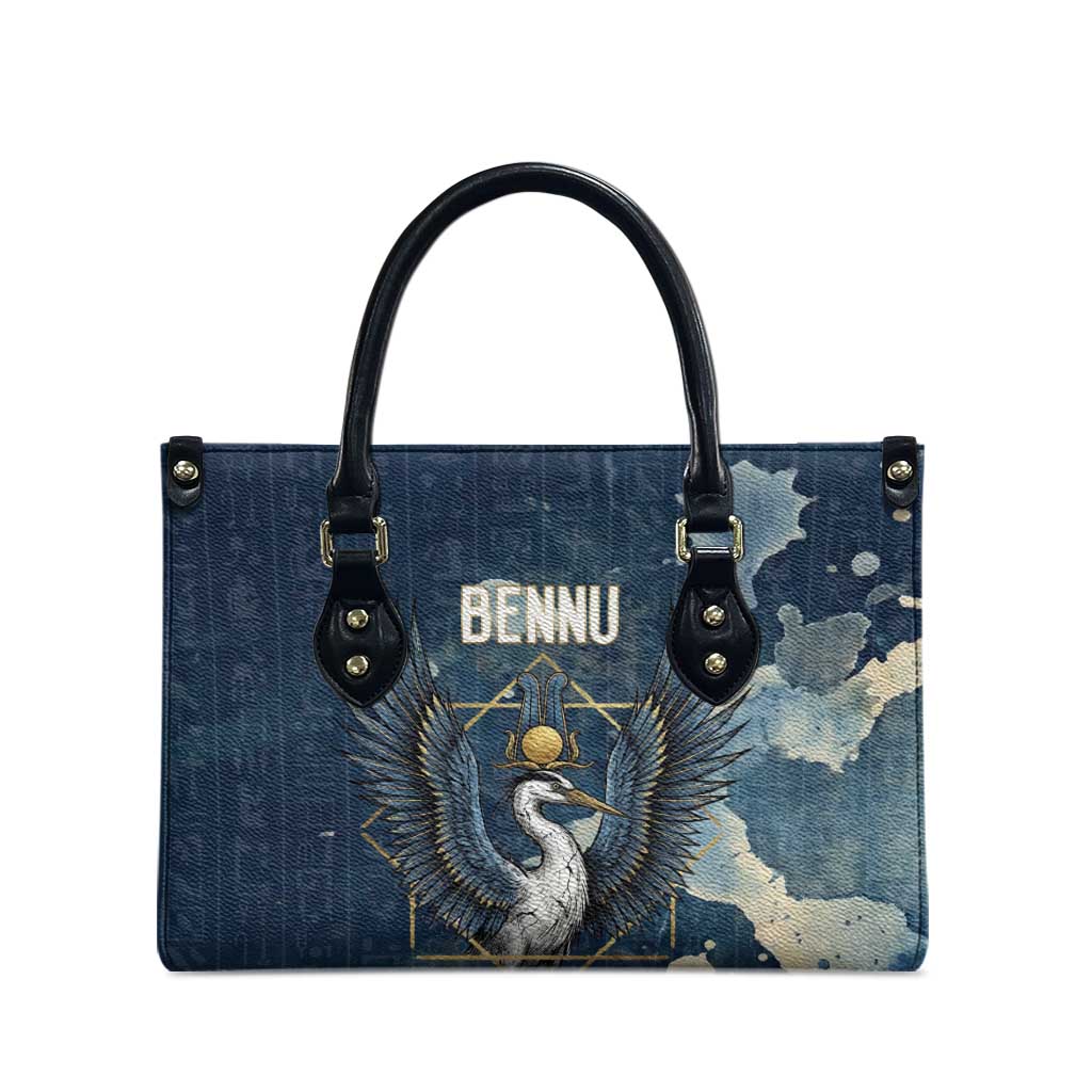 Bennu Ancient Egyptian Leather Bag with Deep Blue Ink Wash, Winged Bennu Bird and Soul of Ra - African Pride
