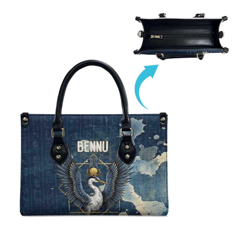 Bennu Ancient Egyptian Leather Bag with Deep Blue Ink Wash, Winged Bennu Bird and Soul of Ra - African Pride