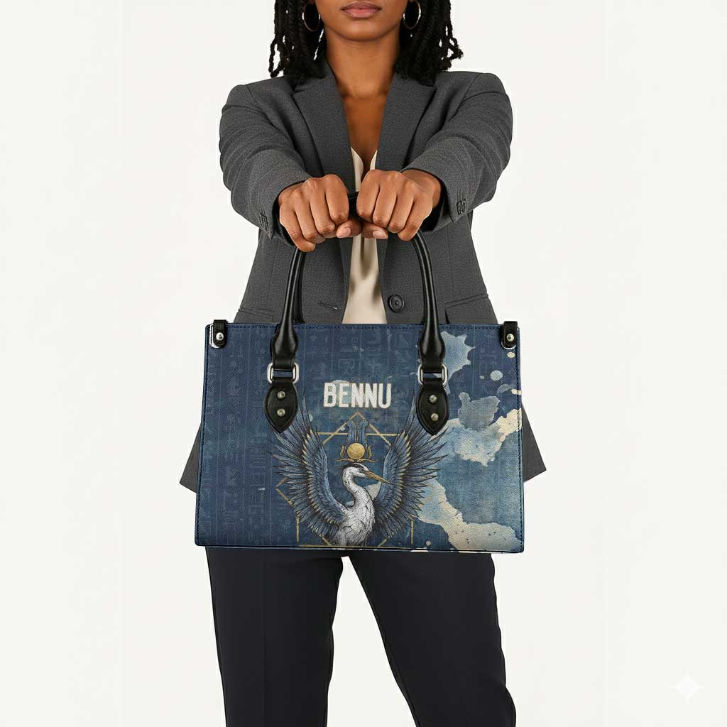 Bennu Ancient Egyptian Leather Bag with Deep Blue Ink Wash, Winged Bennu Bird and Soul of Ra - African Pride