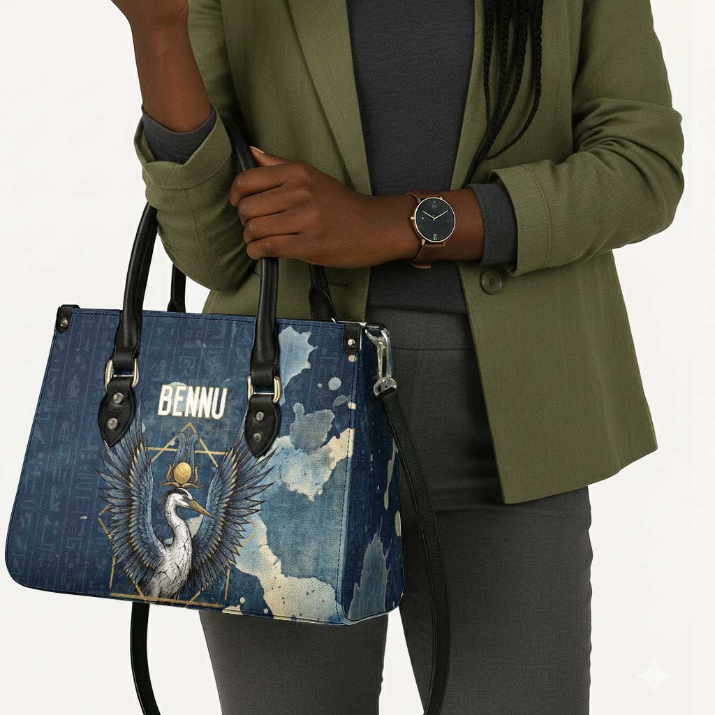 Bennu Ancient Egyptian Leather Bag with Deep Blue Ink Wash, Winged Bennu Bird and Soul of Ra - African Pride