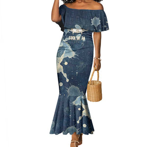 Bennu Ancient Egyptian Mermaid Dress with Deep Blue Ink Wash, Winged Bennu Bird and Soul of Ra - African Pride