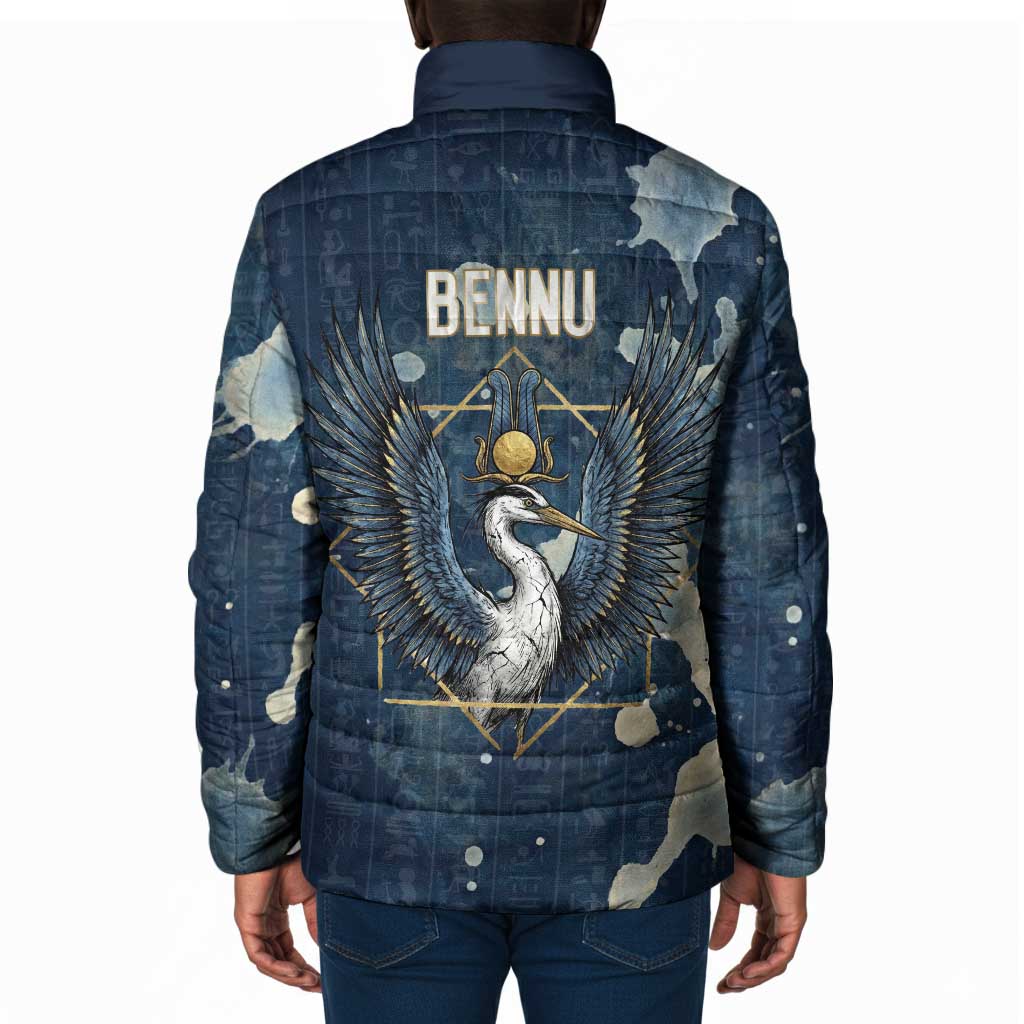 Bennu Ancient Egyptian Padded Jacket with Deep Blue Ink Wash, Winged Bennu Bird and Soul of Ra - African Pride