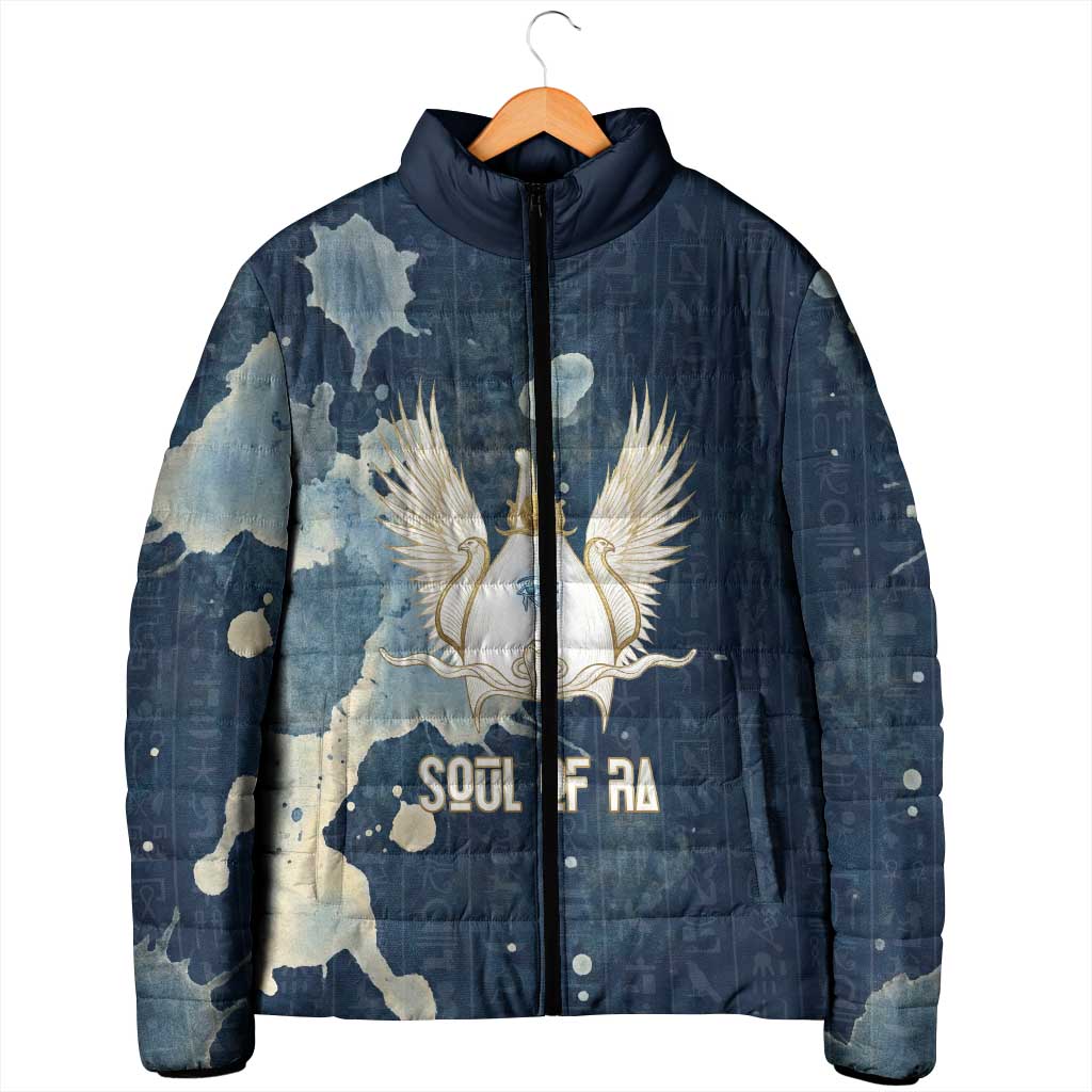 Bennu Ancient Egyptian Padded Jacket with Deep Blue Ink Wash, Winged Bennu Bird and Soul of Ra - African Pride
