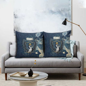 Bennu Ancient Egyptian Pillow Cover with Deep Blue Ink Wash, Winged Bennu Bird and Soul of Ra - African Pride