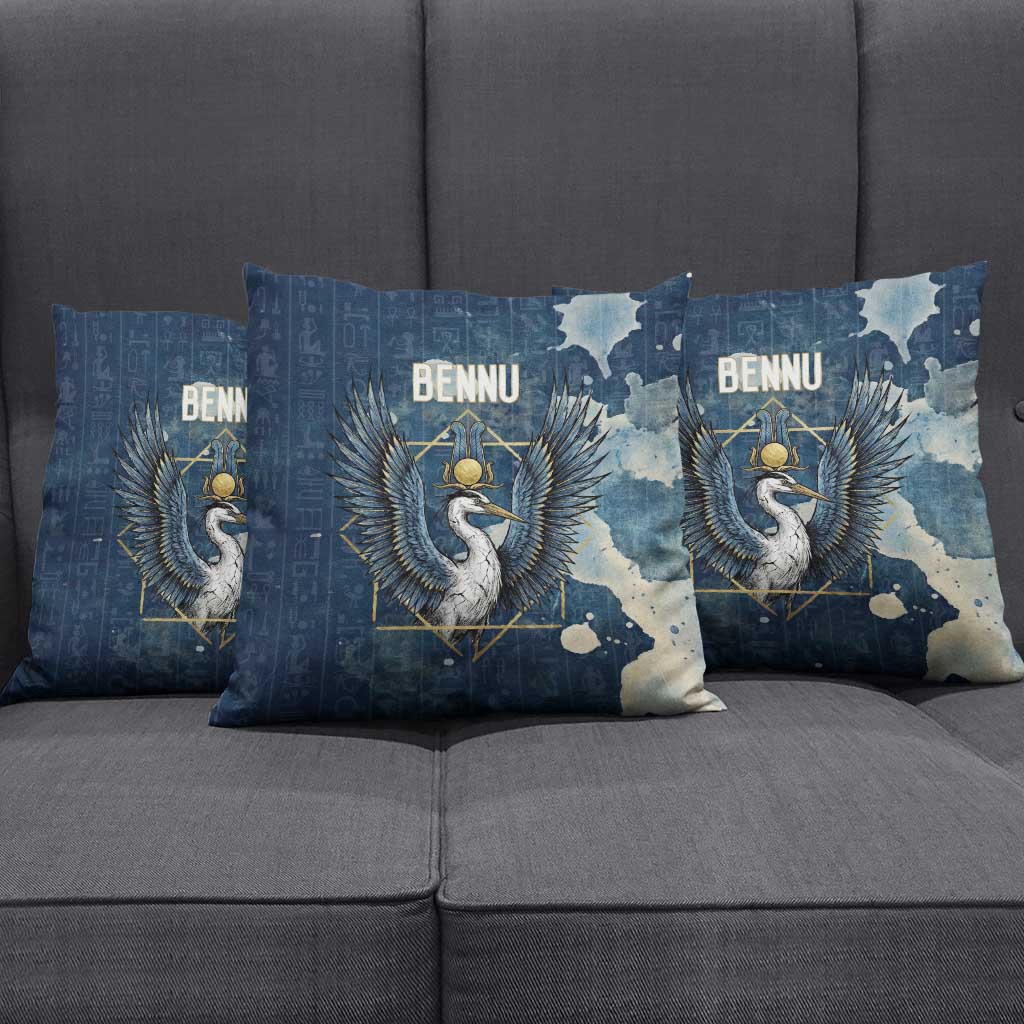 Bennu Ancient Egyptian Pillow Cover with Deep Blue Ink Wash, Winged Bennu Bird and Soul of Ra - African Pride