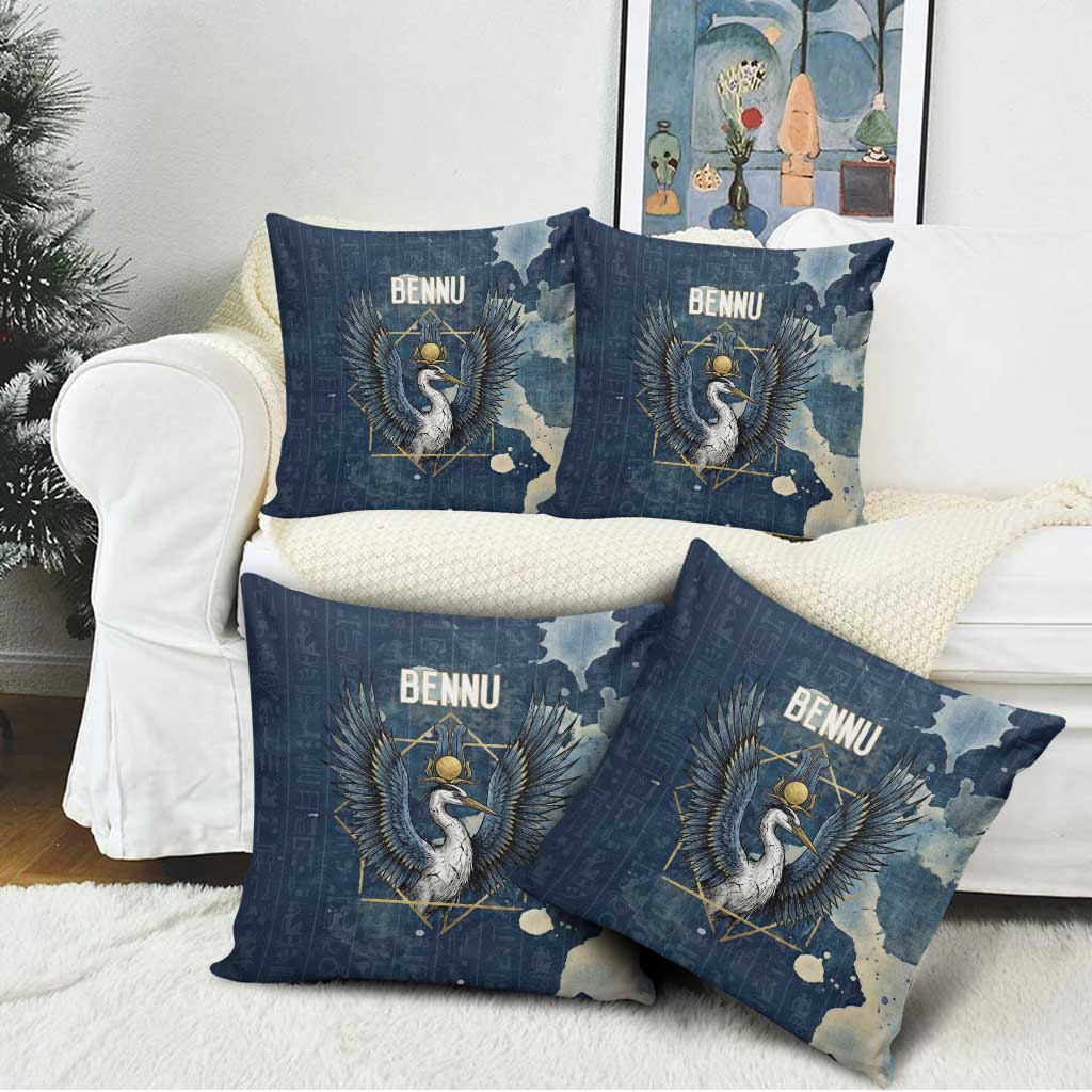 Bennu Ancient Egyptian Pillow Cover with Deep Blue Ink Wash, Winged Bennu Bird and Soul of Ra - African Pride