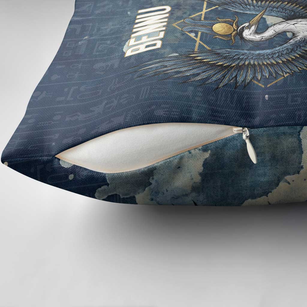 Bennu Ancient Egyptian Pillow Cover with Deep Blue Ink Wash, Winged Bennu Bird and Soul of Ra - African Pride