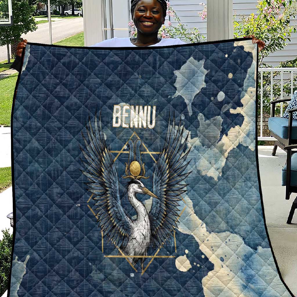 Bennu Ancient Egyptian Quilt with Deep Blue Ink Wash, Winged Bennu Bird and Soul of Ra - African Pride