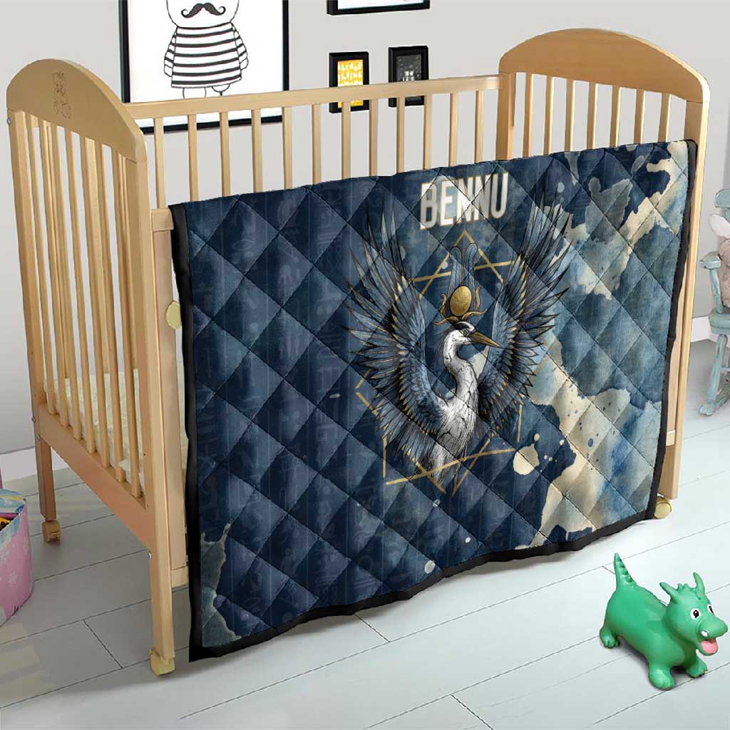 Bennu Ancient Egyptian Quilt with Deep Blue Ink Wash, Winged Bennu Bird and Soul of Ra - African Pride