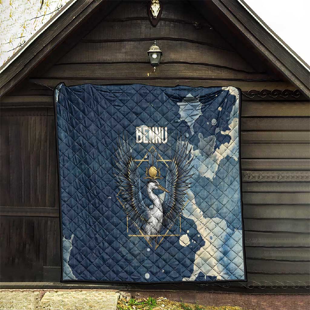 Bennu Ancient Egyptian Quilt with Deep Blue Ink Wash, Winged Bennu Bird and Soul of Ra - African Pride