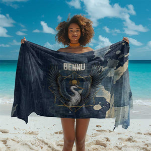 Bennu Ancient Egyptian Sarong with Deep Blue Ink Wash, Winged Bennu Bird and Soul of Ra - African Pride