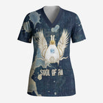 Bennu Ancient Egyptian Scrub Top with Deep Blue Ink Wash, Winged Bennu Bird and Soul of Ra - African Pride