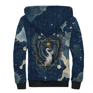 Bennu Ancient Egyptian Sherpa Hoodie with Deep Blue Ink Wash, Winged Bennu Bird and Soul of Ra - African Pride