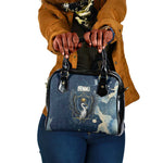 Bennu Ancient Egyptian Shoulder Handbag with Deep Blue Ink Wash, Winged Bennu Bird and Soul of Ra - African Pride