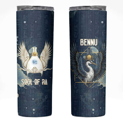 Bennu Ancient Egyptian Skinny Tumbler with Deep Blue Ink Wash, Winged Bennu Bird and Soul of Ra - African Pride