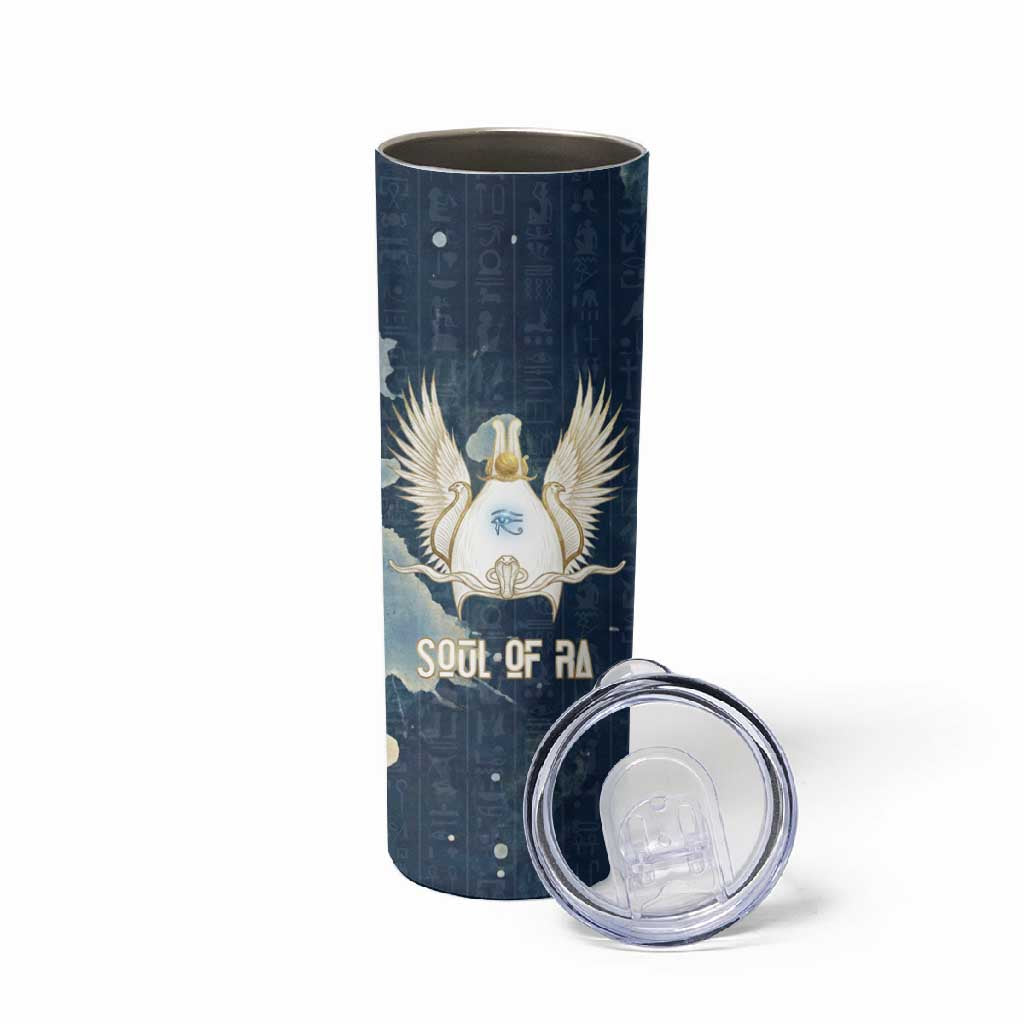 Bennu Ancient Egyptian Skinny Tumbler with Deep Blue Ink Wash, Winged Bennu Bird and Soul of Ra - African Pride