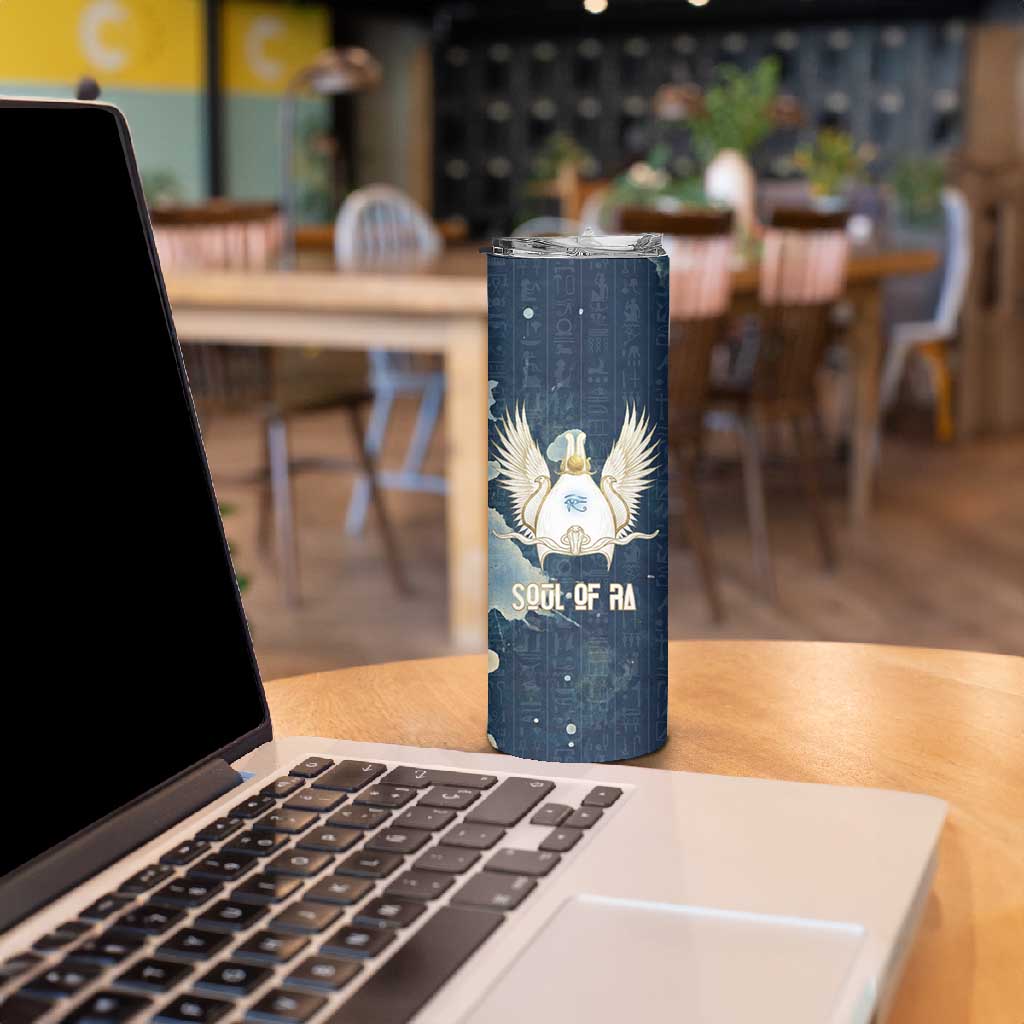 Bennu Ancient Egyptian Skinny Tumbler with Deep Blue Ink Wash, Winged Bennu Bird and Soul of Ra - African Pride