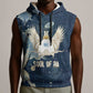 Bennu Ancient Egyptian Sleeveless Hoodie with Deep Blue Ink Wash, Winged Bennu Bird and Soul of Ra - African Pride