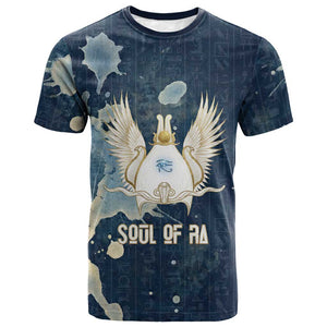 Bennu Ancient Egyptian T shirt with Deep Blue Ink Wash, Winged Bennu Bird and Soul of Ra - African Pride