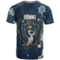 Bennu Ancient Egyptian T shirt with Deep Blue Ink Wash, Winged Bennu Bird and Soul of Ra - African Pride