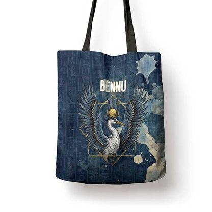 Bennu Ancient Egyptian Tote Bag with Deep Blue Ink Wash, Winged Bennu Bird and Soul of Ra - African Pride