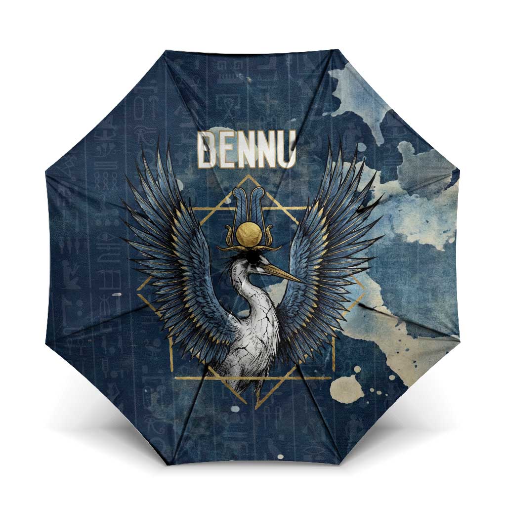 Bennu Ancient Egyptian Umbrella with Deep Blue Ink Wash, Winged Bennu Bird and Soul of Ra - African Pride