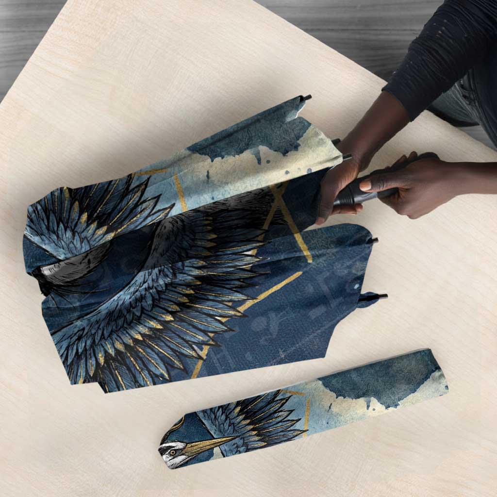 Bennu Ancient Egyptian Umbrella with Deep Blue Ink Wash, Winged Bennu Bird and Soul of Ra - African Pride