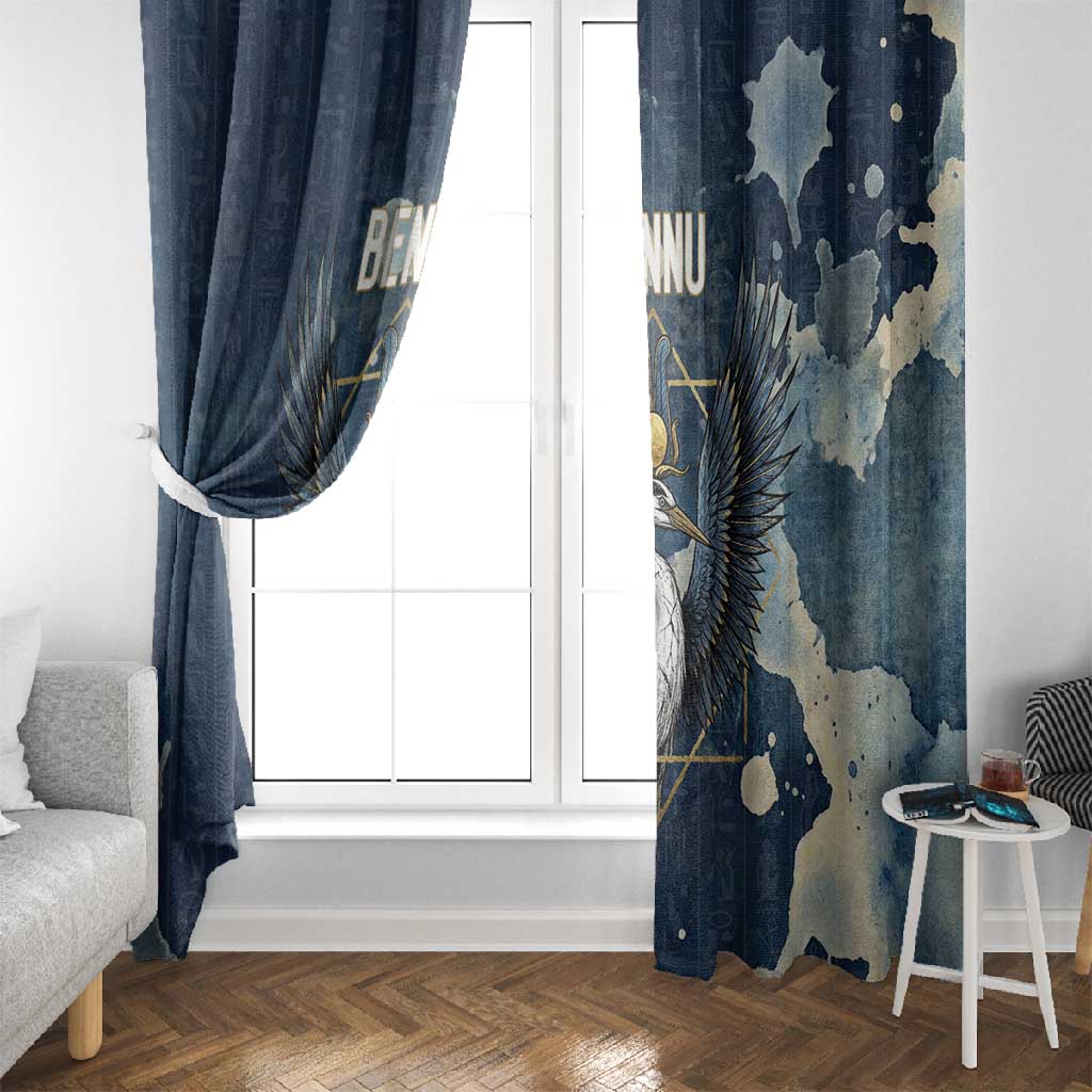 Bennu Ancient Egyptian Window Curtain with Deep Blue Ink Wash, Winged Bennu Bird and Soul of Ra - African Pride