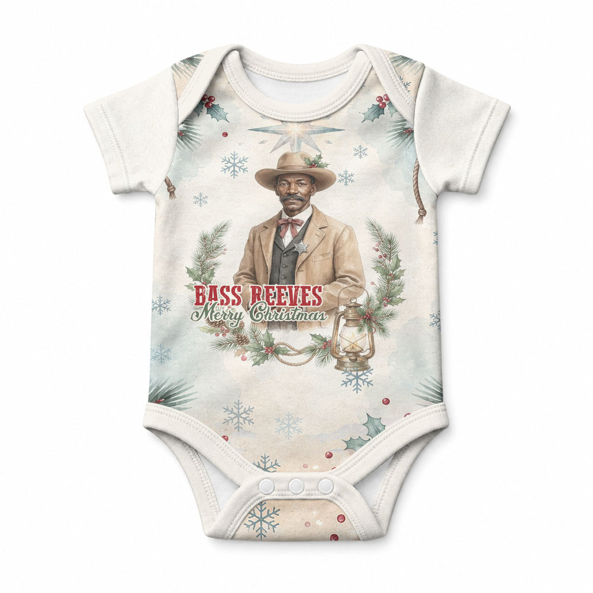 Bass Reeves Christmas Baby Onesie Old West Deputy Lawman Pine Branch Winter Holiday