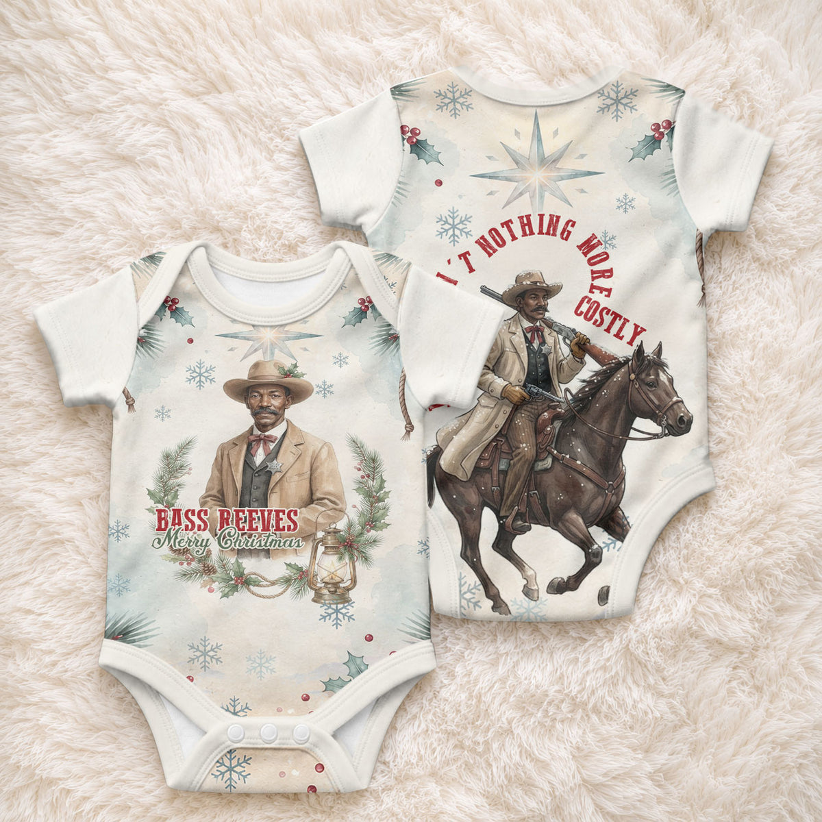 Bass Reeves Christmas Baby Onesie Old West Deputy Lawman Pine Branch Winter Holiday