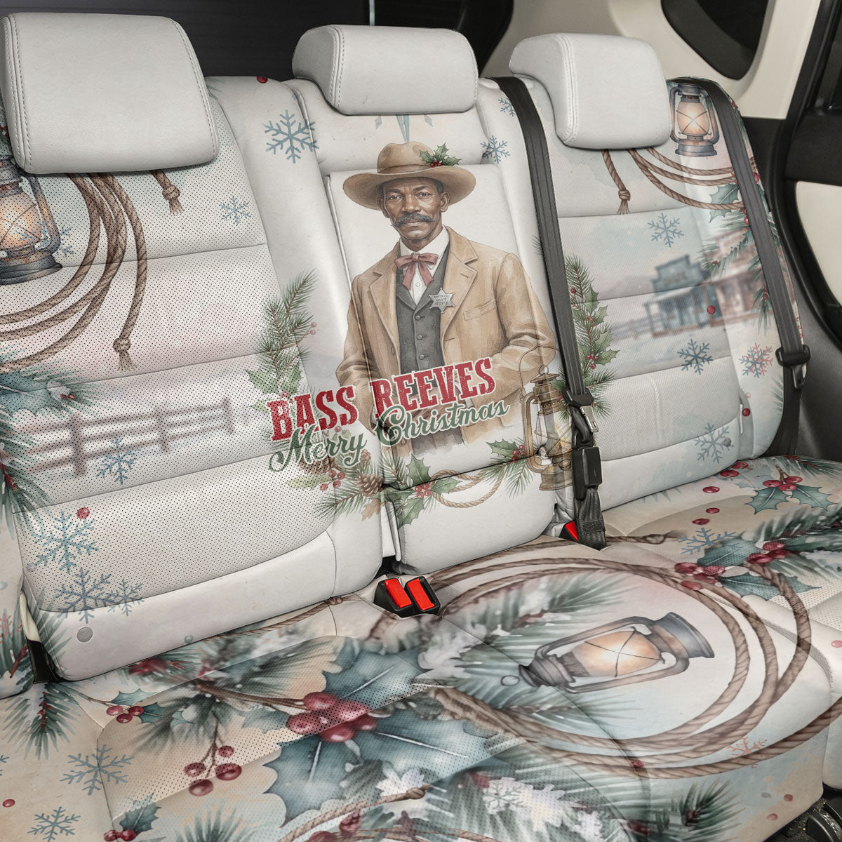 Bass Reeves Christmas Back Car Seat Cover Old West Deputy Lawman Pine Branch Winter Holiday